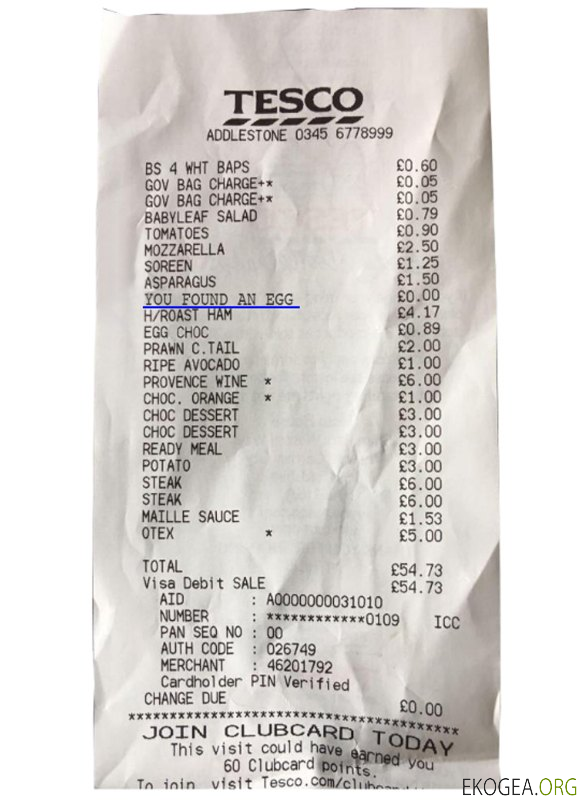 Reçu de supermarché Tesco